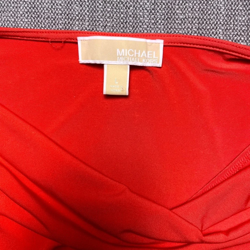 Michael Kors Womens Red Cowl Neck Ruched Tank Top Large Draped Preppy Sleeveless